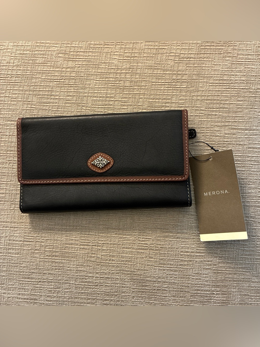 VTG 2004 Merona Genuine Leather Checkbook Wallet Organizer Clutch Snap Y2K NWT